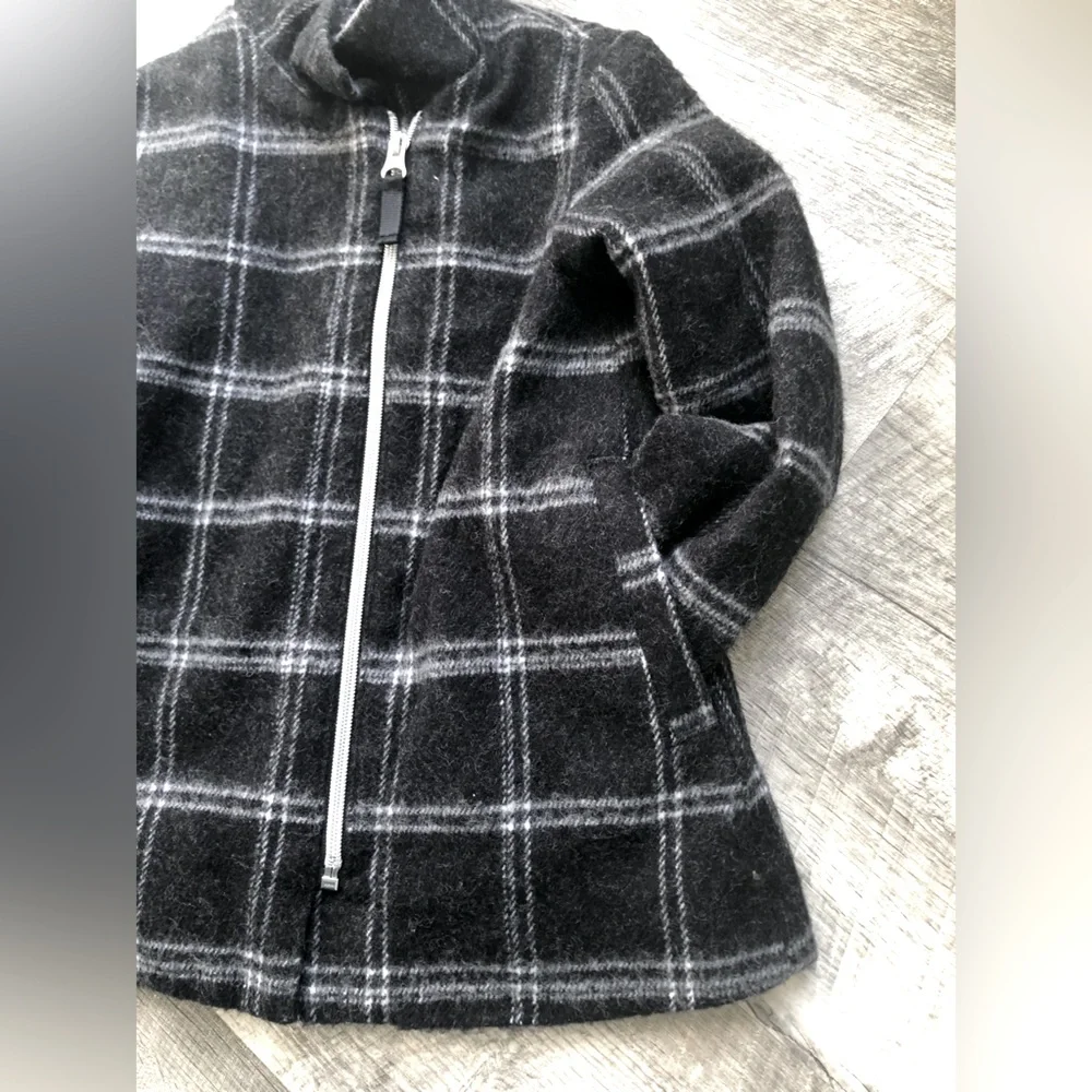 Cherokee Black Plaid Window Pane Coat With Slight Flare Acrylic / Wool Blend